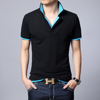 2015夏装新款男式简约短袖t恤 韩版修身翻领T恤纯色男体恤