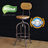 LOFT美式做旧铁艺吧台椅实木吧台凳子咖啡椅 旋转升降酒吧高脚椅