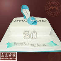 翻糖蛋糕 麦西尔翻糖定制 30生日女士蛋糕 专业订做 蓝色高跟鞋