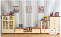 地中海电视柜实木 美式乡村家具组合地柜 矮柜储物柜 田园风格