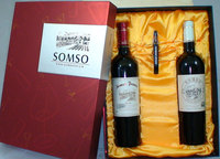 葡萄酒双支礼盒 配开瓶器手提袋 红色红酒礼盒 天地盖双支红色