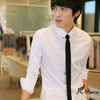 韩版男衬衫 男式白色衬衫长袖衬衫法式衬衣男士长袖衫寸衣送领结