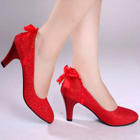 豪满庭婚纱女鞋婚鞋 新娘鞋礼服鞋 红色婚礼鞋 结婚鞋 舒适中跟鞋