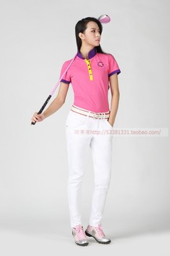 韩国正品高档高尔夫服女T恤暗纹弹力2色运动球衣
