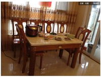 餐桌大理石餐桌椅组合大理石家用饭桌1+6全橡木豪华长方形餐桌