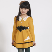 春秋季新款韩版童装女童长袖甜美套头带腰带连衣裙