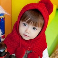 韩版秋冬婴幼儿童披风男女宝宝毛线坎肩连体外出斗篷加厚保暖帽子