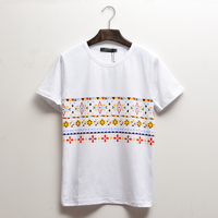 贝赫 日系民族风T恤 韩版纯棉白色半截袖 学院风男潮短袖T恤