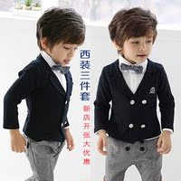 韩版春秋款童装男童英伦学院花童礼服儿童西装三件套装 送领结