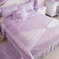 日系紫色公主梦幻纱床上用品三件套四件套1米2 1米5 1米8送抱枕