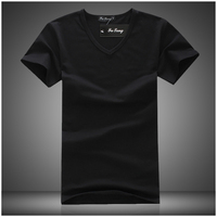 男士莱卡棉黑色短袖紧身V领T恤弹力韩版修身半袖打底衫男潮 包邮