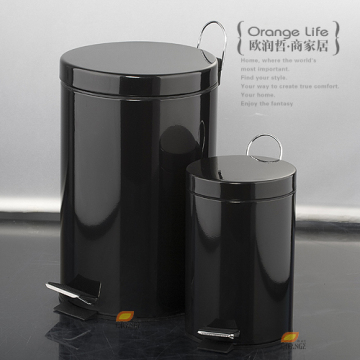 欧润哲大小规格亮光黑色厨房垃圾桶 时尚创意收纳桶脚踏垃圾桶