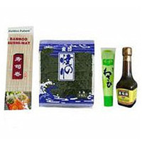 寿司套装-特级绿色烤金印海苔10枚/+寿司竹帘+青芥辣+寿司醋