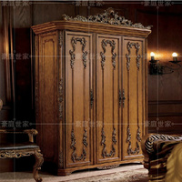 新款欧式美式古典家具三门衣柜贵族卧室雕花套装组合衣橱储物柜定