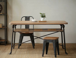 复古铁艺铆钉铁艺书桌餐桌 欧式办公桌铁艺工作 美式乡村实木餐桌