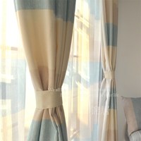 【涟漪】地中海蓝色 金丝印花仿麻料 卧室/客厅/横宽条纹相间窗帘