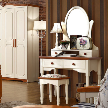 皇廷家居地中海卧室梳妆台环保茉莉花白橡木烤漆实木框架板式家具
