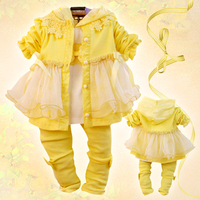 新款女宝宝漂亮蓬蓬裙长袖三件套 女婴幼童纯棉春秋装套装 1-2岁