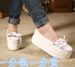 新款白色真皮厚底松糕鞋英伦流苏小白鞋韩版休闲鞋单鞋子护士鞋
