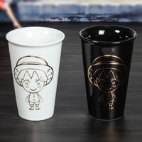 动漫 海贼王 乔巴/路飞/索隆/艾斯 双层陶瓷杯子 隔热水杯 带盖