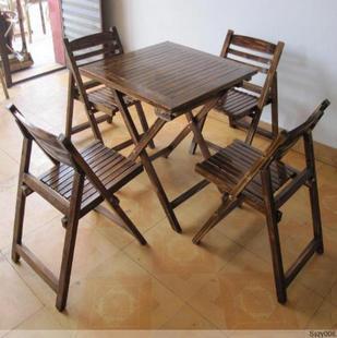 碳化木家具 防腐木桌椅炭化木火烧木 实木桌椅 户外折叠桌椅