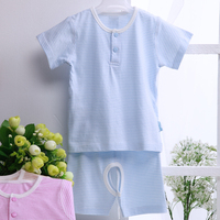 婴儿套装夏季薄款男女宝宝0-1岁月衣服装新生儿开衫短袖+短裤纯棉