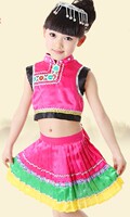 特价新款儿童少数民族演出服苗族壮族佤族傣族女童花裙表演服包邮