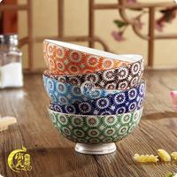 中式彩绘陶瓷碗花4.5寸米饭碗5件套装五彩碗5色碗创意餐具特价