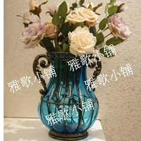 欧式花瓶 地中海铁艺玻璃花瓶 海蓝色的诱惑 2325