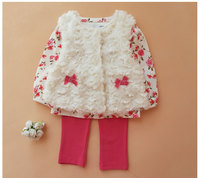 2014新款婴幼儿春秋套装 0-1岁女宝宝马甲3件套 女童装婴儿衣服