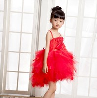 红色蓬蓬裙公主裙儿童舞蹈服演出服花童婚纱礼服女童迎六一包邮款