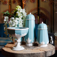 欧式简约蓝白色陶瓷储物罐果盘酒柜客厅样板房软装饰品摆件摆设品