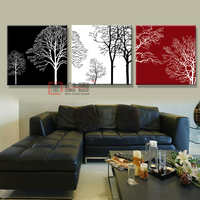 画堂春 现代客厅三联装饰画简约无框抽象沙发挂画红黑白 发财树