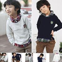 2014春新款韩版帽衫假两件套外套上衣童装长袖T恤