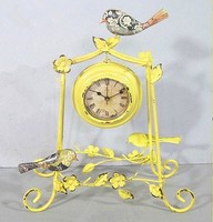 蓝调地中海法式乡村风格欧式复古做旧铁艺黄色小鸟创意台钟座钟表