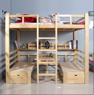 松木床 儿童实木床 多功能书桌床 双层床上下子母床  高低床定制