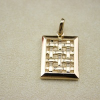 朵木- 韩国14k黄金吊坠 长方形编织纹理吊坠 项链饰品全场包邮