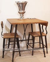 美式乡村铁艺实木防锈复古做旧休闲桌椅套件咖啡厅餐桌餐椅组合