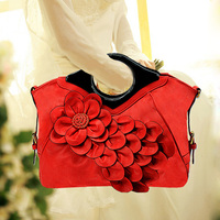 翘朵新款花朵包女包秋冬潮女士手提包包休闲新娘包斜挎包红色包包