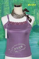 100%桑蚕丝女加厚双面针织真丝吊带  紫色打底衫 蕾丝吊带衫