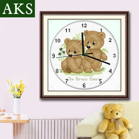A-KS精准印花十字绣最新款钟表十字绣卧室卡通小熊系列可预约成品