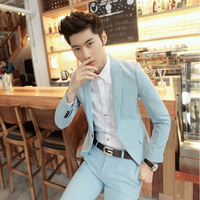 2015春秋韩版男士小西装 潮男蓝色休闲西服套装 长袖男式外套薄