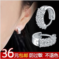 正品S925纯银耳环耳圈闪钻耳扣韩国时尚双排钻水晶耳饰品防过敏