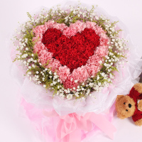 黄石花店同城速递50朵双心形粉康乃馨预订生日母亲节鲜花全国送花