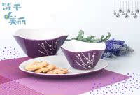 热销新款时尚陶瓷餐具家庭实用12头碗盘套装养生瓷紫罗兰套装