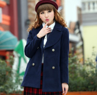 雅斯达新款女装韩版修身双排扣毛呢外套中长款学院风羊绒大衣特价