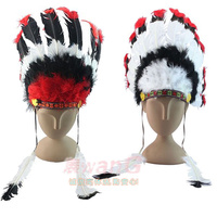 圣诞节表演 羽毛头饰辫子 印第安野人头饰帽 派对活动酒吧道具