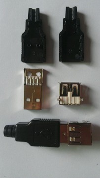 焊线式USB插头A型接头 DIY三件套 卡盒式 USB母头公头带塑料外壳