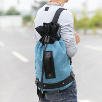 双肩包男韩版潮流帆布个性水桶包学生书包时尚休闲旅行背包健身包