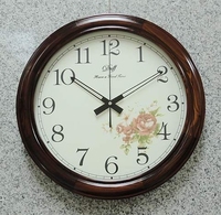 包邮16寸挂钟实木客厅钟表创意丽声静音时钟简约时尚挂表电子钟表